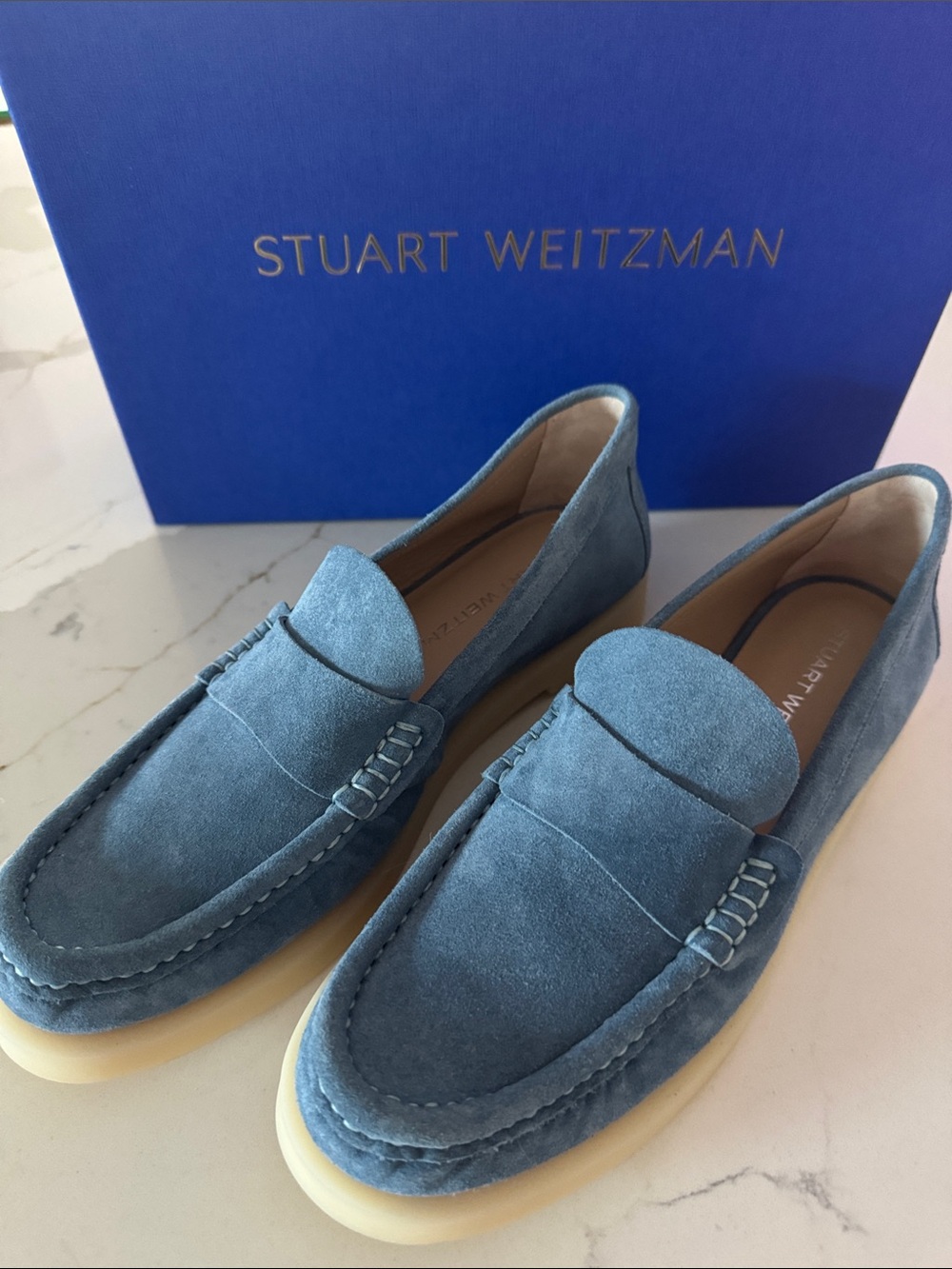 Stuart Weitzman  Teal Suede Penny Loafers 7.5